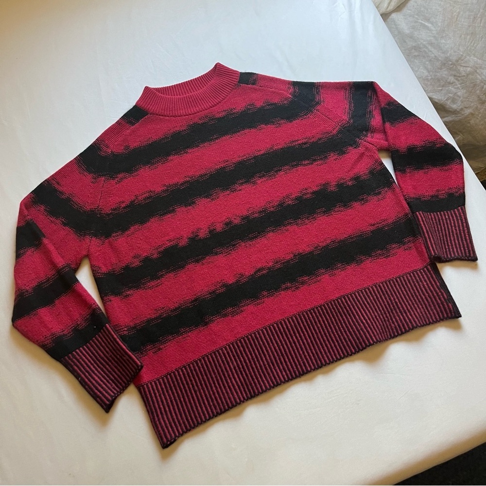 HAPPY SHEEP red‎ black striped cashmere knit long sleeve boxy oversized sweater